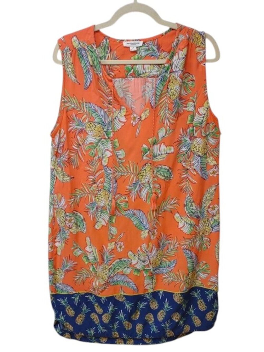 beachlunchlounge Tropical Pineapple Print Sleeveless Tunic Dress Orange & Navy